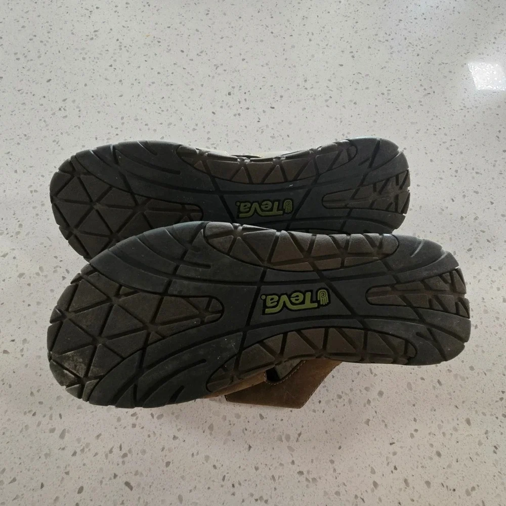 Teva Mens Sandals 14 Lodo Brown Leather Double Buckle Slide 6545 Shoc Pad